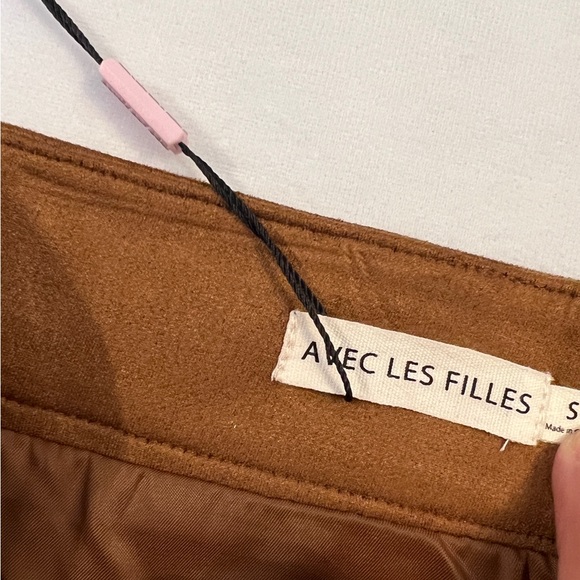 AVEC LES FILLES New Small Leather Zip-Up Chain Wrap Mini Skirt Small Retro suede - Picture 2 of 10